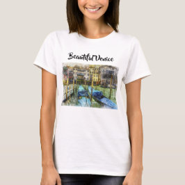カラフルなベネチアンブルーのゴンドラ絵画 Tシャツ