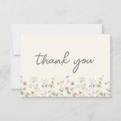 カラフルなベージュのワイルドフラワー ブライダルシャワー サンキューカード (正面)