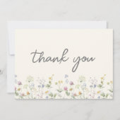 カラフルなベージュのワイルドフラワー ブライダルシャワー サンキューカード (正面)