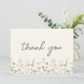 カラフルなベージュのワイルドフラワー ブライダルシャワー サンキューカード (スタンド正面)