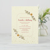 カラフルなベージュの赤いコーナー ワイルドフラワー ボヘミアンワイルドスタイル 招待状 (スタンド正面)