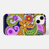 カラフルなペイズリー模様と花 iPhoneケース (裏面横)
