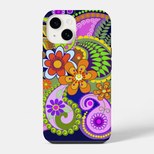 カラフルなペイズリー模様と花 iPhoneケース (裏面)