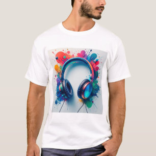 カラフルなペイントスプラッシュのヘッドホン Tシャツ