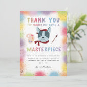 カラフルなペイントパーティー フレンチブルドッグの誕生日 サンキューカード (スタンド正面)
