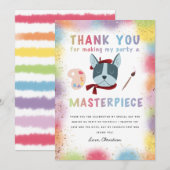 カラフルなペイントパーティー フレンチブルドッグの誕生日 サンキューカード (正面/裏面)