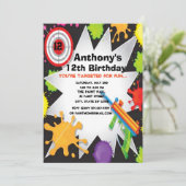 カラフルなペイントボールの誕生日のパーティの招待状 招待状 (スタンド正面)