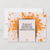 カラフルなペイントボールテーマの子供の誕生日パーティー 招待状 (裏面)