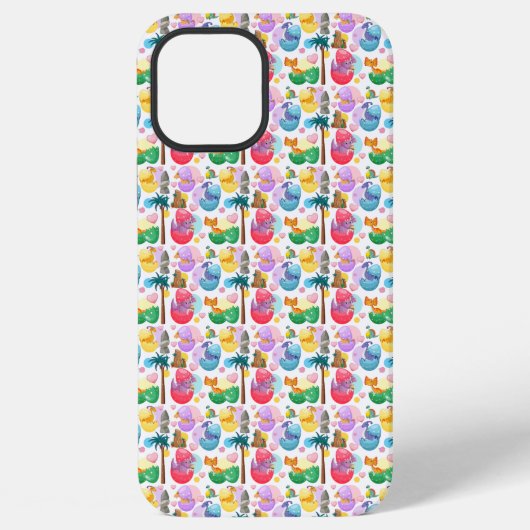 カラフルなペイント恐竜パターン iPhoneケース (裏面)