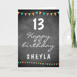カラフルなペナントフラッグ チョークボード 子供の誕生日 カード