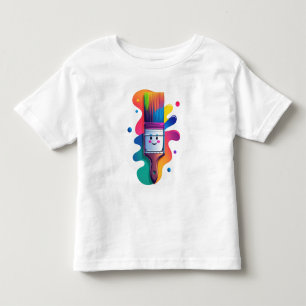 カラフルなペンキのしぶきを持つかわいいペイントブラシのキャラクター トドラーTシャツ