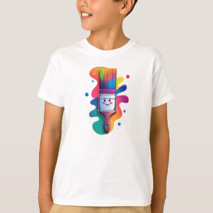 カラフルなペンキのしぶきを持つかわいいペイントブラシのキャラクター Tシャツ