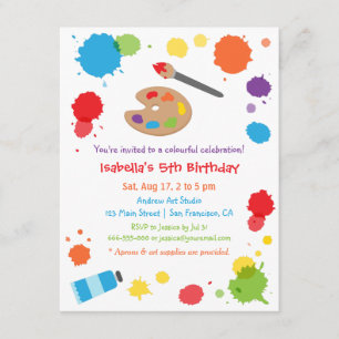 カラフルなペンキのしぶき 絵画 こどものお誕生日パーティー 招待状