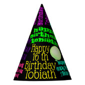 カラフルなペンキまたは粘着物のパーソナライズな誕生日 パーティーハット (正面)