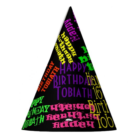 カラフルなペンキまたは粘着物のパーソナライズな誕生日 パーティーハット (左)