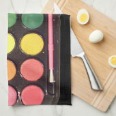 カラフルなペンキ箱の虹 キッチンタオル (四つ折り)