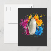 カラフルなペンギンのアート 雪の動物ファン ポストカード (正面/裏面)