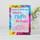 カラフルなホットピンクとターコイズブルーのガーベラの花 招待状 (スタンド正面)