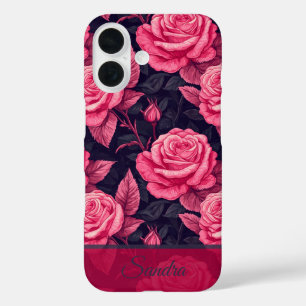 カラフルなホリデーギフト ローズフラワーの名前 iPhone 16ケース