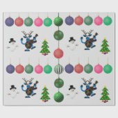 カラフルなホリデーシーズンの楽しい鹿と雪だるまのラッピングペーパー ラッピングペーパー (フラット)