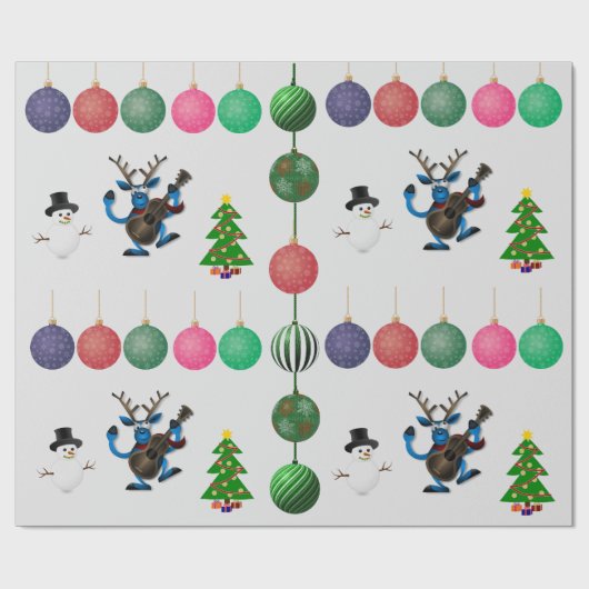 カラフルなホリデーシーズンの楽しい鹿と雪だるまのラッピングペーパー ラッピングペーパー (フラット)