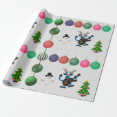 カラフルなホリデー楽しい鹿雪だるま包装紙 ラッピングペーパー (アンロールド)