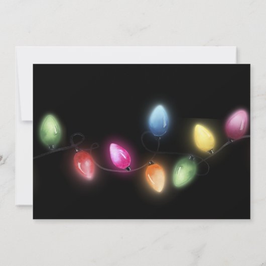 カラフルなホリデー ストリング ライト モノグラム ノート カード (裏面)