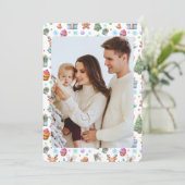 カラフルなホリデー フォト カード フェスティブ パターン付き (スタンド正面)
