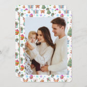カラフルなホリデー フォト カード フェスティブ パターン付き (正面/裏面)
