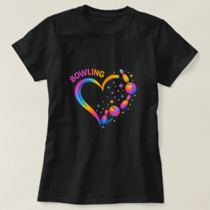 カラフルなボウリングピンがハートのデザイン ボウリング好きのためのおしゃれなグッズ Tシャツ