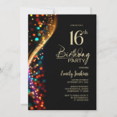 カラフルなボケ 16歳の誕生日パーティー 招待状 (正面)