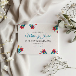 カラフルなボタニカル フラワーのスパニッシュ ウェディング フェスタ セーブザデート