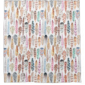 カラフルなボヘミアの種族の水彩画の羽 シャワーカーテン (正面)