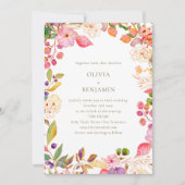 カラフルなボヘミアンスタイルの水彩花イラストのエレガントなウェディング 招待状 (正面)