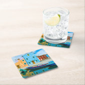 カラフルなボート場面|Venetian礁湖 スクエアペーパーコースター (インサイチュ)
