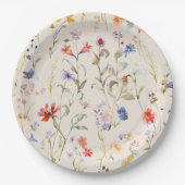 カラフルなボーホー水彩の野生の花 ペーパープレート (正面)