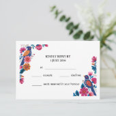 カラフルなボーホー フォーク バード アンド フラワー ウェディング 出欠カード (スタンド正面)