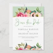 カラフルなボーホー フラワー Save the Date タイポグラフィー 招待状 (正面)