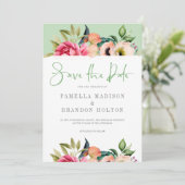 カラフルなボーホー フラワー Save the Date タイポグラフィー 招待状 (スタンド正面)