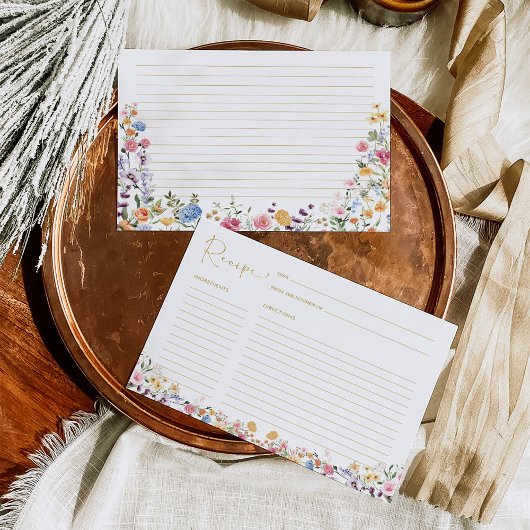 カラフルなボーホー ワイルドフラワー ガーデン ブライダル レシピ カード