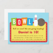 カラフルなボーリングのバースデーパーティ招待状 招待状 (正面/裏面)
