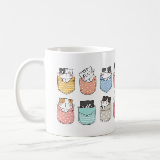 カラフルなポケットの猫 マグカップ (左)