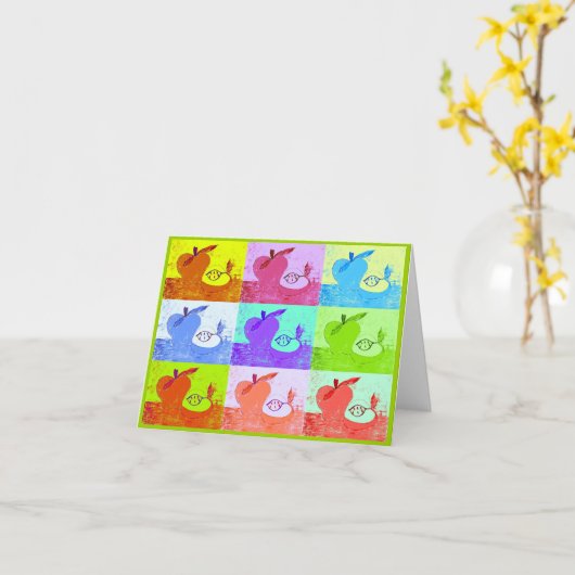 カラフルなポップアートのりんごのメッセージカード カード (黄色い花)