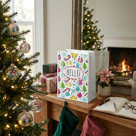 カラフルなポップアートのクリスマスツリーパターン - メリーポップ スモールペーパーバッグ