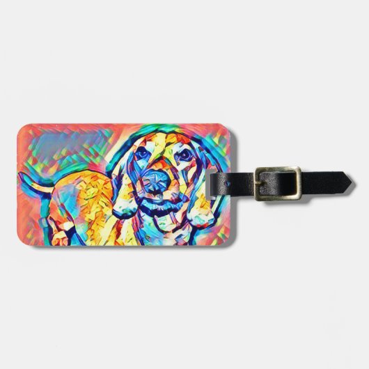 カラフルなポップアートのダックスフント ラゲッジタグ (正面横)