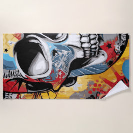 カラフルなポップアートのドクロ グラフィックイラスト ビーチタオル