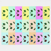 カラフルなポップアートのパンダくまのピンクの青緑の黄色 フリースブランケット (正面(横))