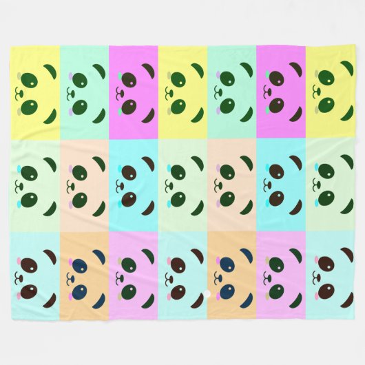カラフルなポップアートのパンダくまのピンクの青緑の黄色 フリースブランケット (正面(横))