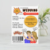 カラフルなポップアートの漫画本カバー結婚式の招待 招待状 (スタンド正面)