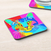 カラフルなポップアートの猫の肖像 コースター (左側)